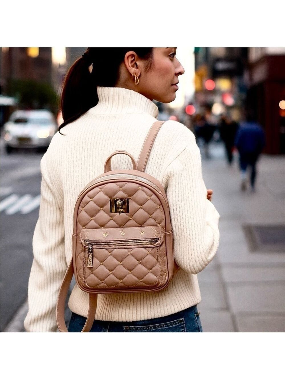 Badgley Mischka  Taupe Mini Studded Backpack